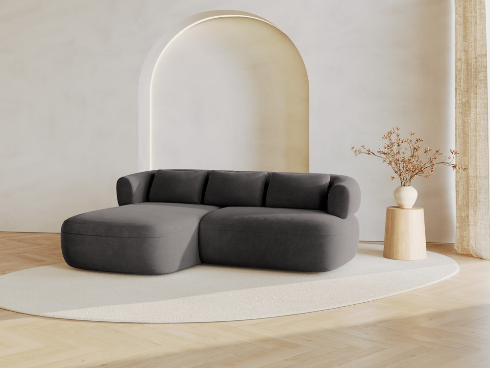 
3-Seater Designer Corner Sofa "Estro" - Velvet Dark Grey / Left corner section