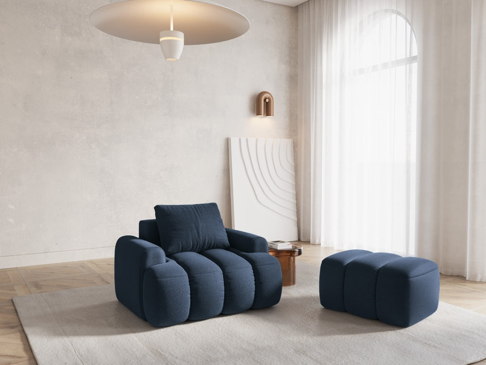 
Designer Ottoman "Kimi" - Structured Fabric Blue