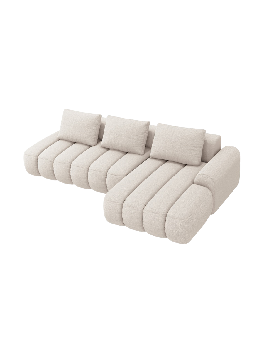 
4-Seater Designer Corner Sofa "Kimi" with Sleeping Function - Structured Fabric Beige / Right-hand corner section