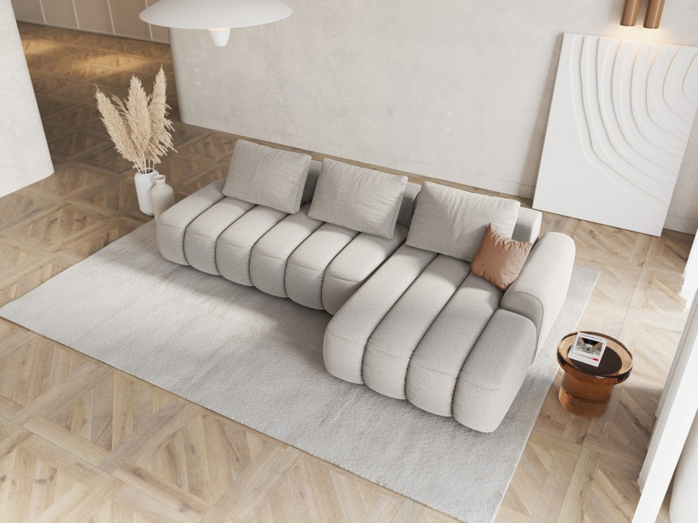 
4-Seater Designer Corner Sofa "Kimi" with Sleeping Function - Structured Fabric Beige / Right-hand corner section