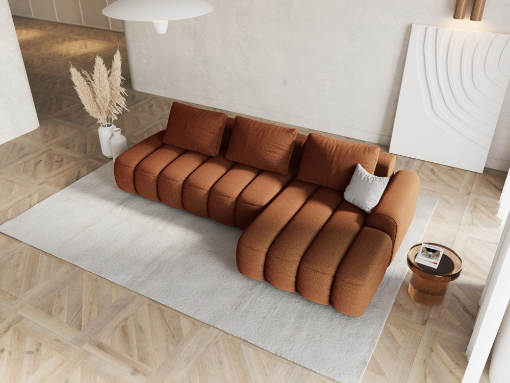 
4-Seater Designer Corner Sofa "Kimi" with Sleeping Function - Textured fabric Brick / Right-hand corner section