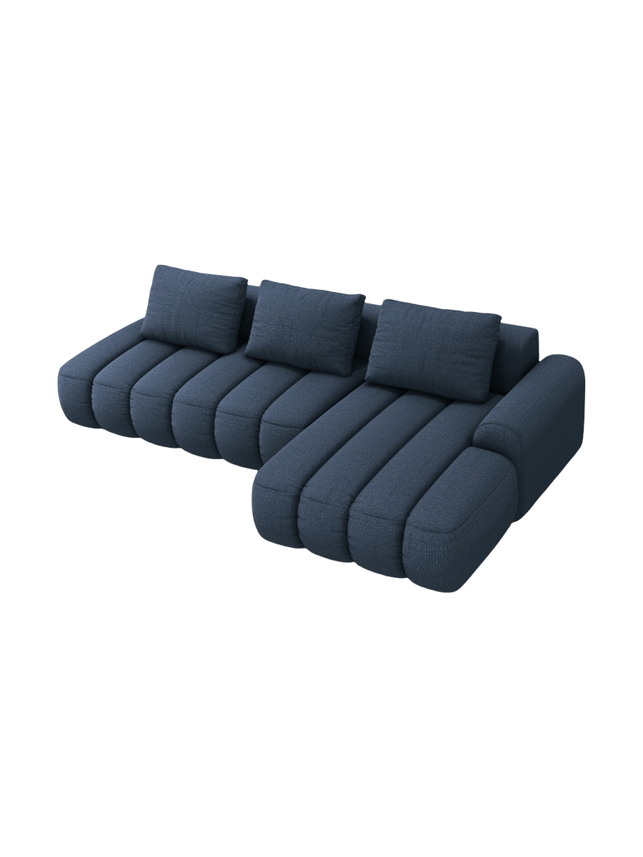 
4-Seater Designer Corner Sofa "Kimi" with Sleeping Function - Structured Fabric Blue / Right-hand corner section