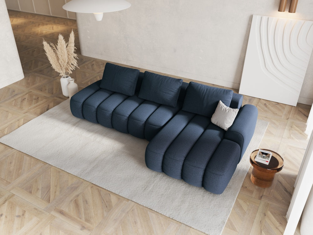 
4-Seater Designer Corner Sofa "Kimi" with Sleeping Function - Structured Fabric Blue / Right-hand corner section