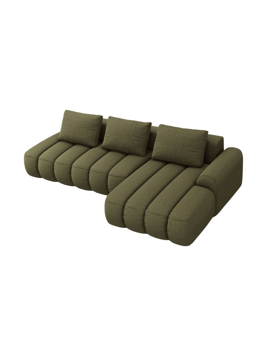 
4-Seater Designer Corner Sofa "Kimi" with Sleeping Function - Textured Fabric Green / Right-hand corner section