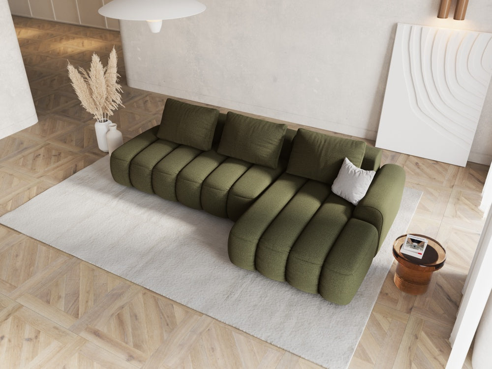 
4-Seater Designer Corner Sofa "Kimi" with Sleeping Function - Textured Fabric Green / Right-hand corner section