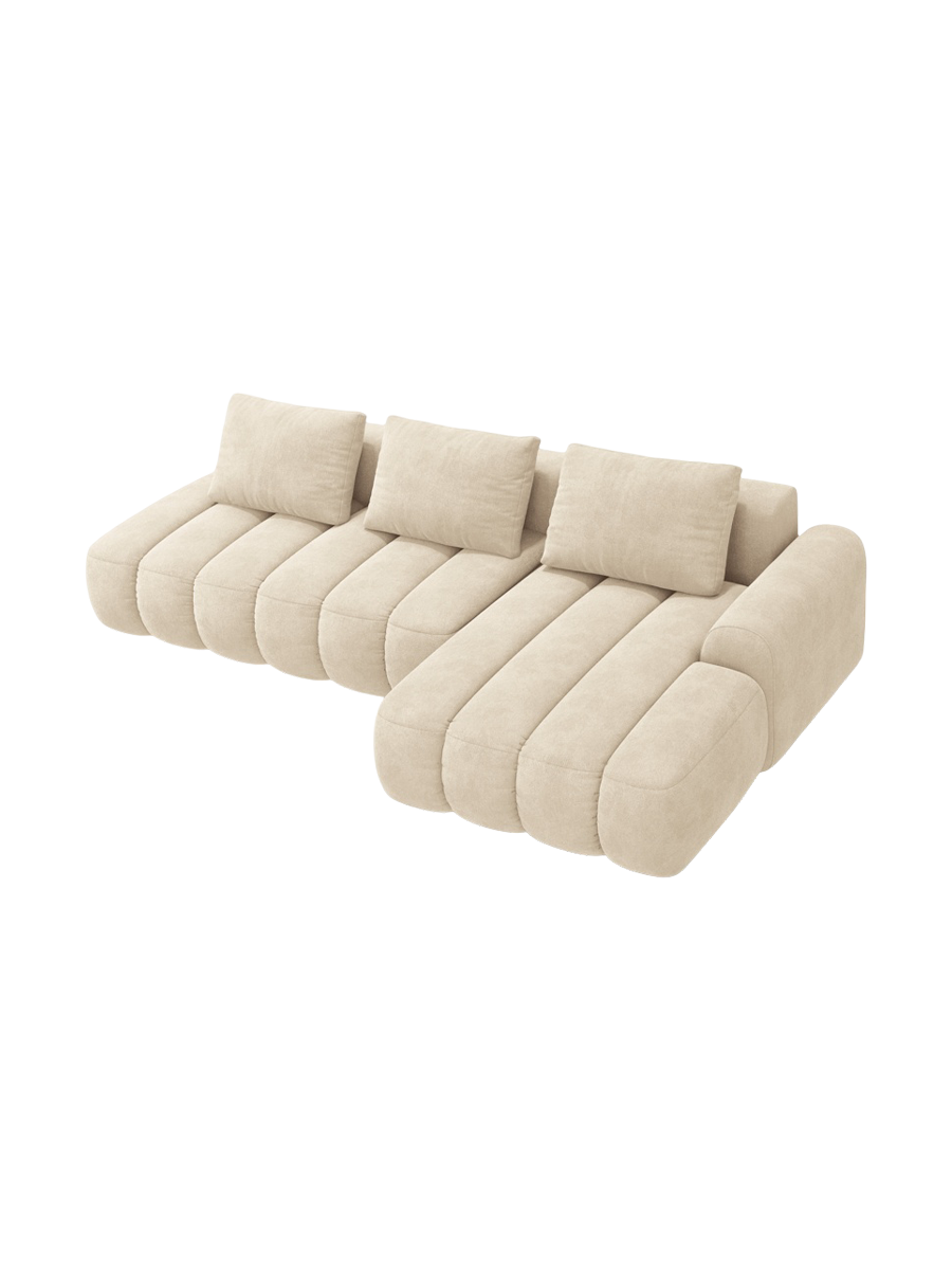 
4-Seater Designer Corner Sofa "Kimi" with Sleeping Function - Velvet Light Beige / Right-hand corner section