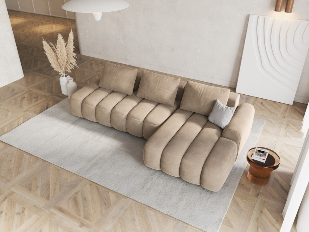 
4-Seater Designer Corner Sofa "Kimi" with Sleeping Function - Velvet Light Beige / Right-hand corner section