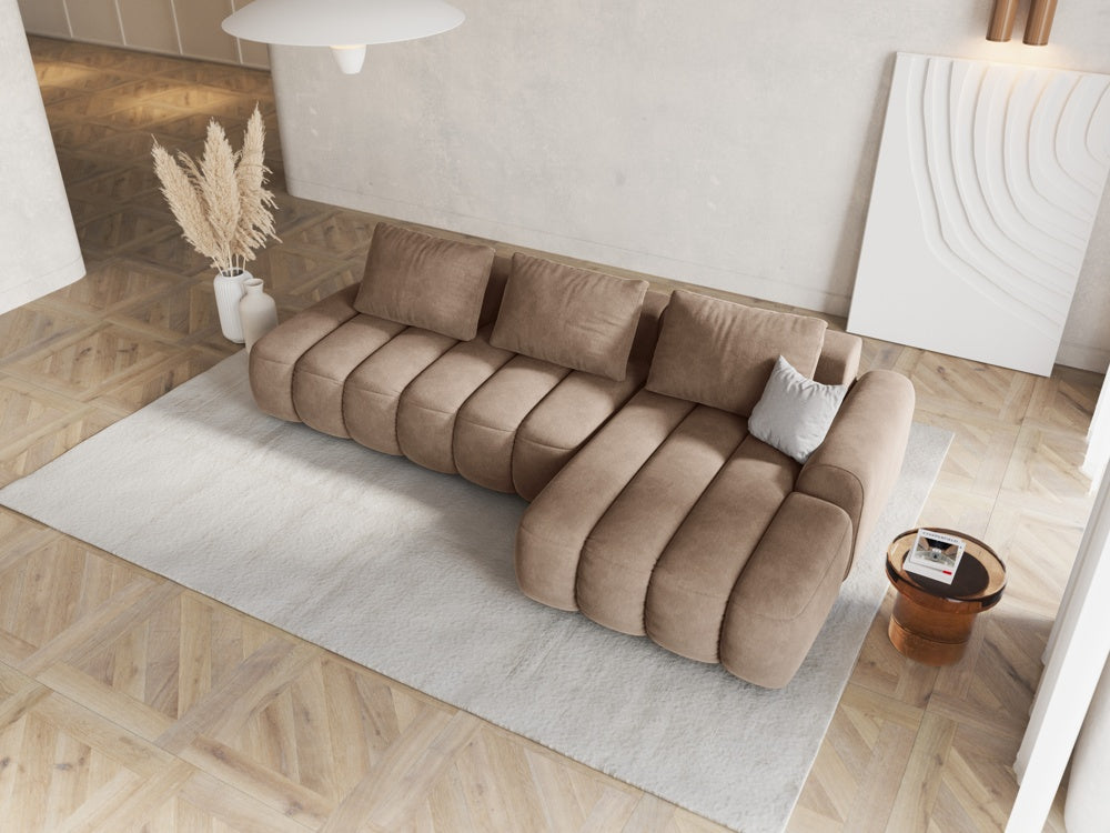 
4-Seater Designer Corner Sofa "Kimi" with Sleeping Function - Dark Beige Velvet / Right-hand corner section