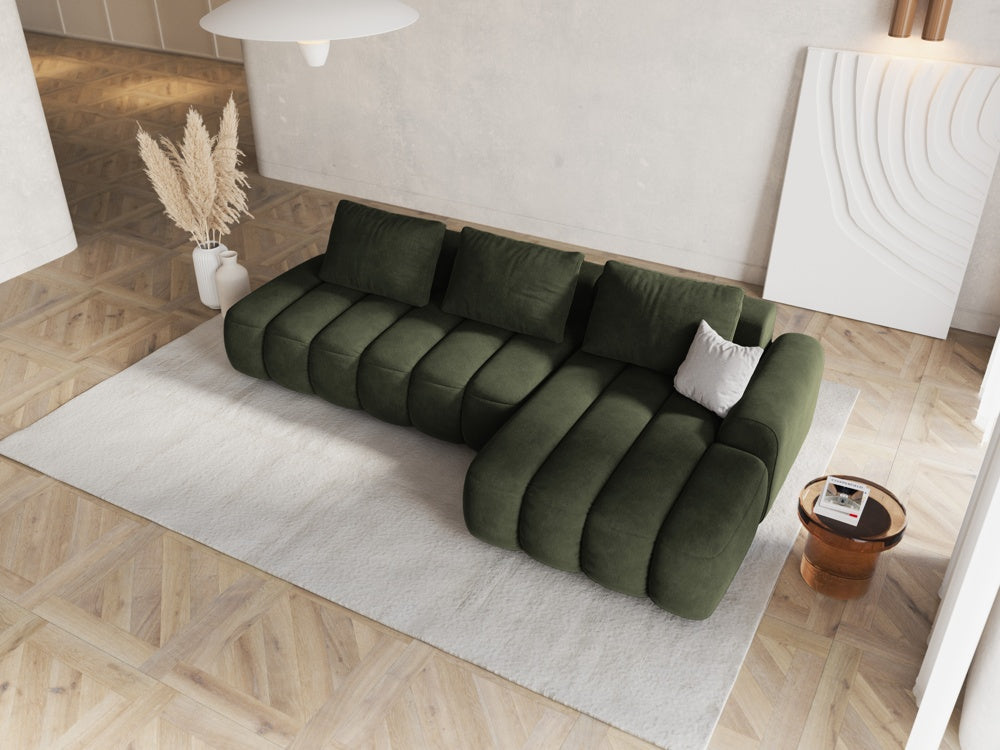 
4-Seater Designer Corner Sofa "Kimi" with Sleeping Function - Velvet Green / Right-hand corner section