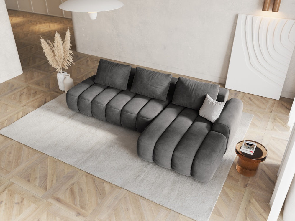
4-Seater Designer Corner Sofa "Kimi" with Sleeping Function - Velvet Grey / Right-hand corner section