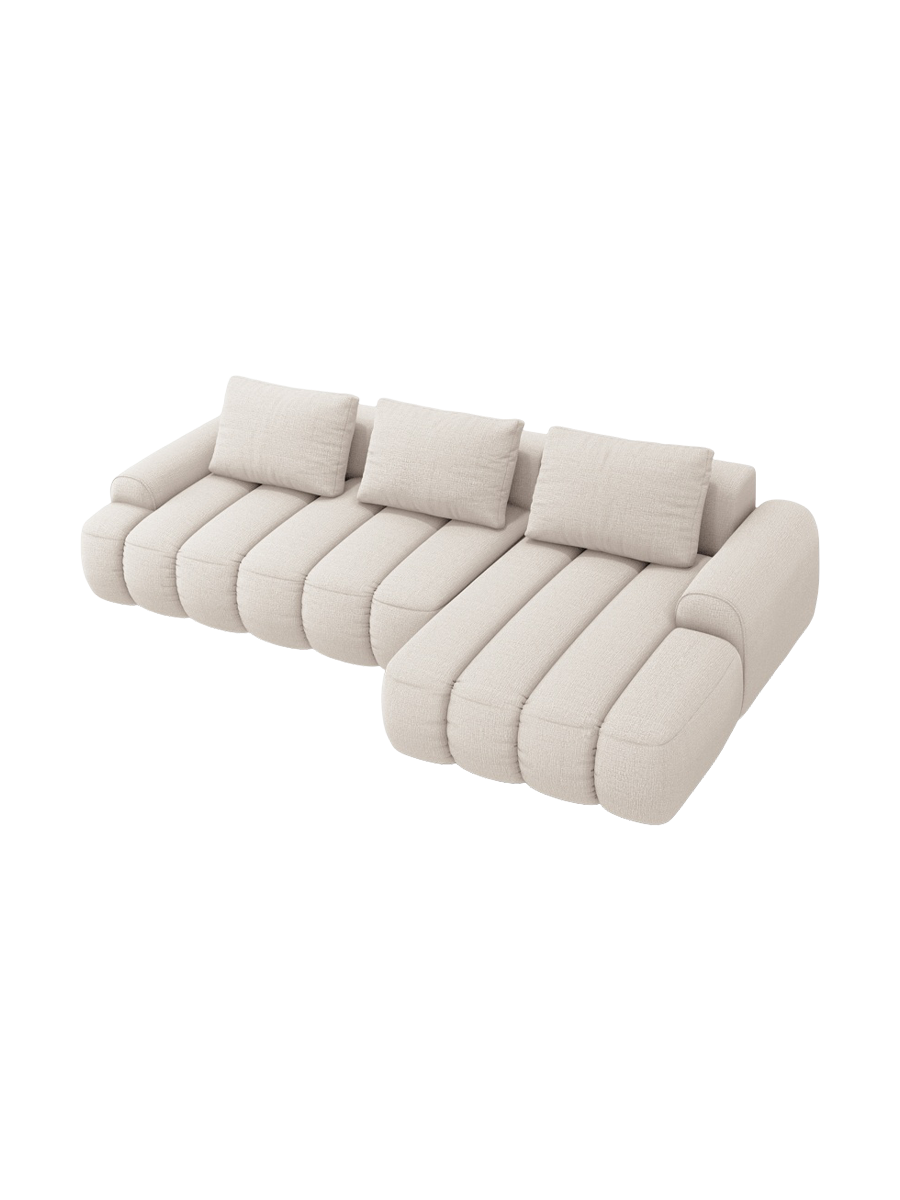
3-seater designer corner sofa "Kimi" with sleeping function - Structured Fabric Beige / Right-hand corner section