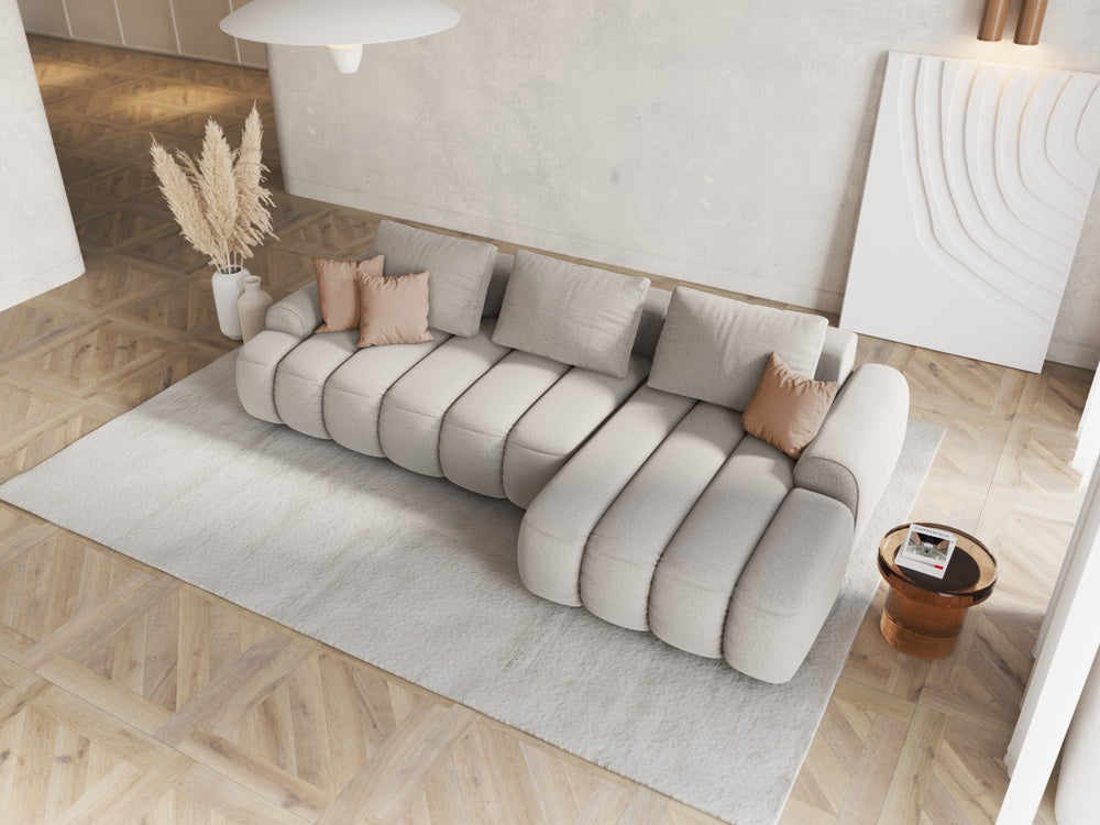 
3-seater designer corner sofa "Kimi" with sleeping function - Structured Fabric Beige / Right-hand corner section