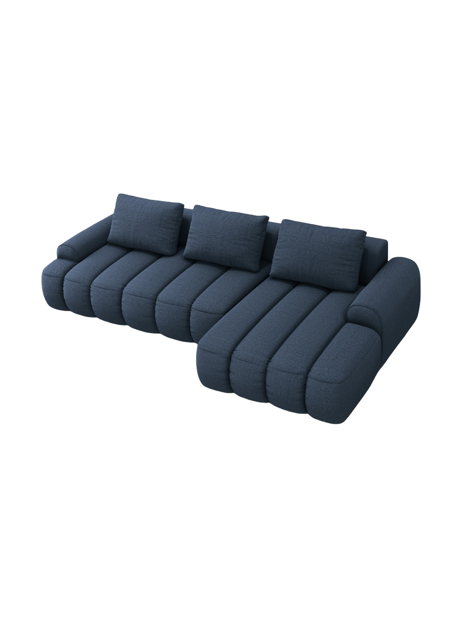 
3-seater designer corner sofa "Kimi" with sleeping function - Structured Fabric Blue / Right-hand corner section