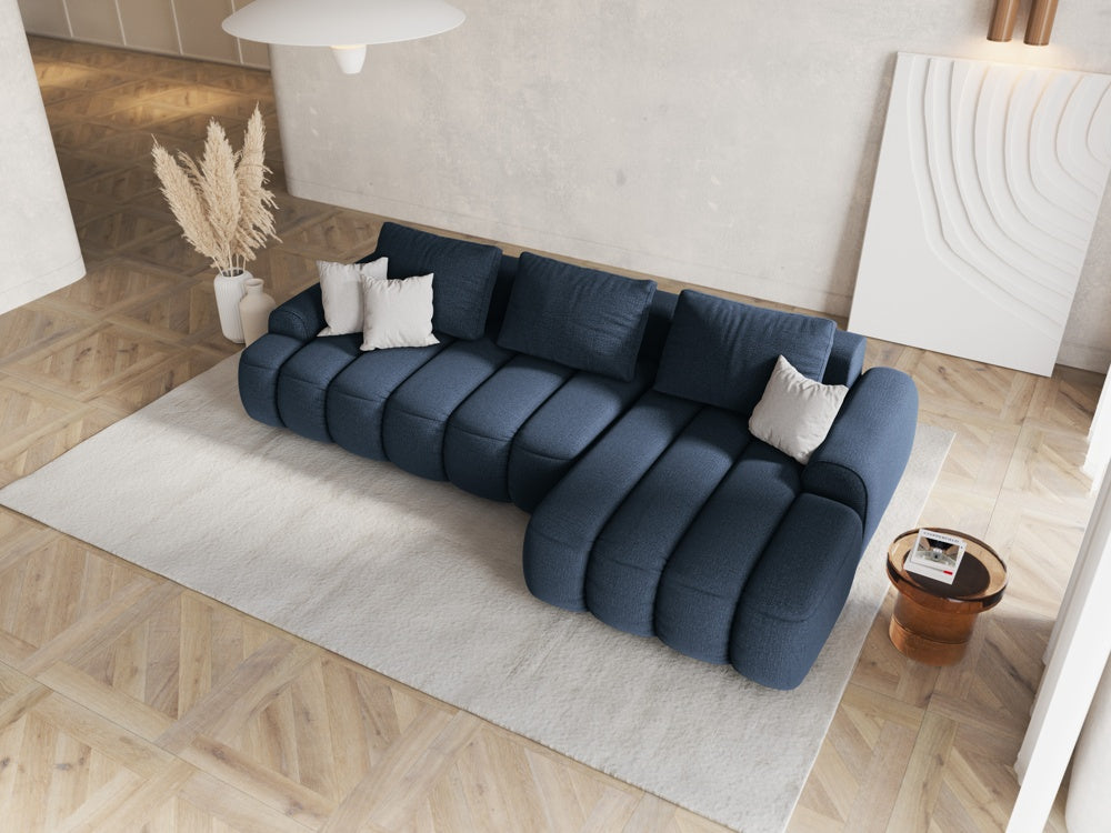 
3-seater designer corner sofa "Kimi" with sleeping function - Structured Fabric Blue / Right-hand corner section