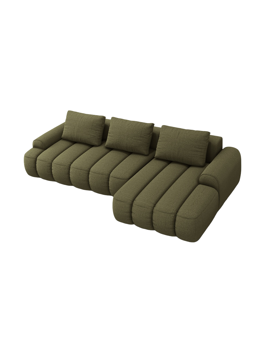 
3-seater designer corner sofa "Kimi" with sleeping function - Textured Fabric Green / Right-hand corner section