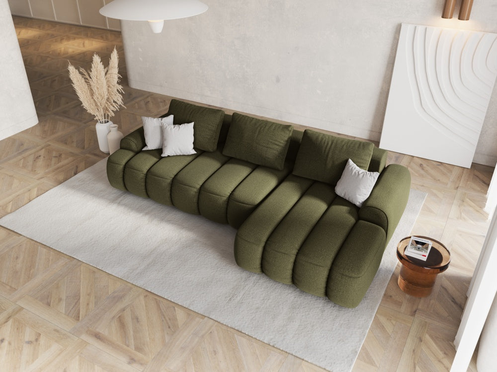
3-seater designer corner sofa "Kimi" with sleeping function - Textured Fabric Green / Right-hand corner section