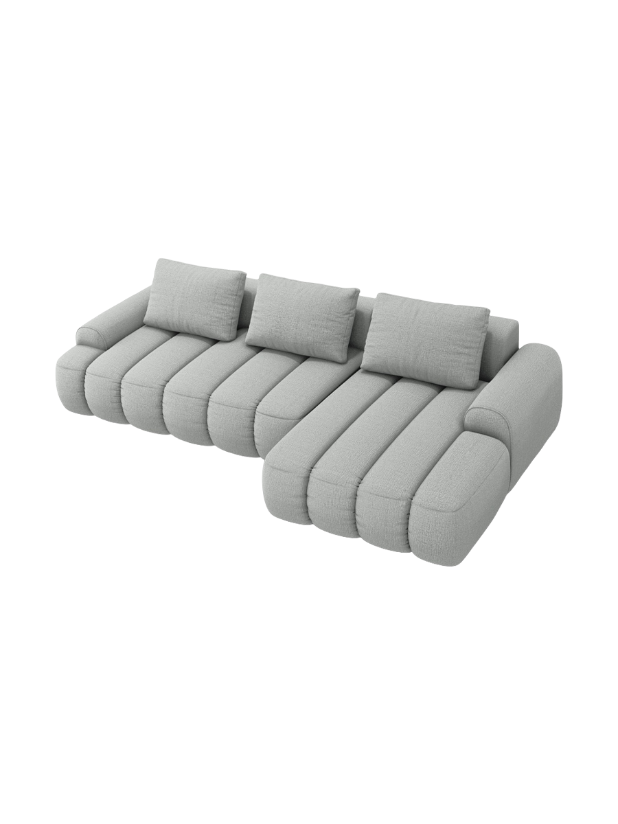 
3-seater designer corner sofa "Kimi" with sleeping function - Structural Fabric Light Grey / Right-hand corner section