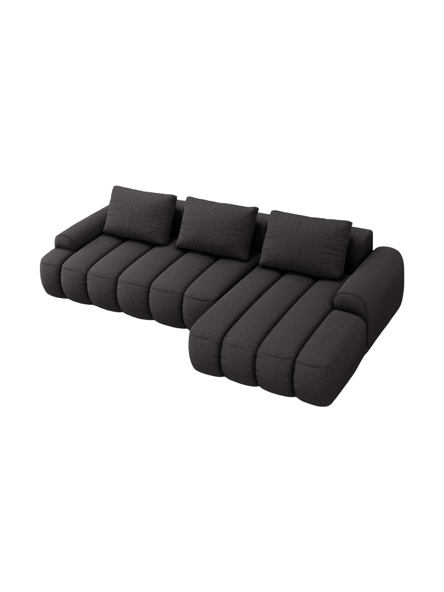 
3-seater designer corner sofa "Kimi" with sleeping function - Structured Fabric Dark Grey / Right-hand corner section