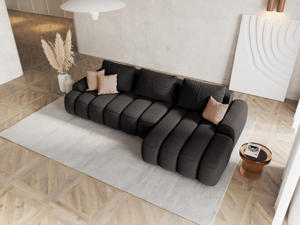 
3-seater designer corner sofa "Kimi" with sleeping function - Structured Fabric Dark Grey / Right-hand corner section