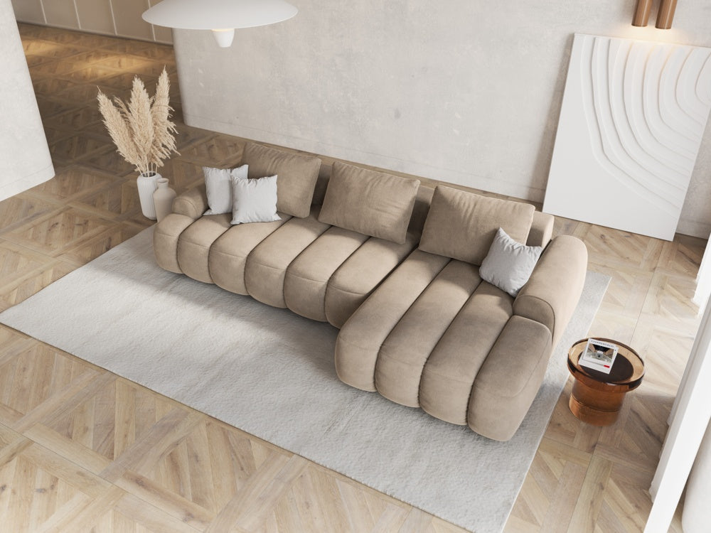 
3-seater designer corner sofa "Kimi" with sleeping function - Velvet Light Beige / Right-hand corner section