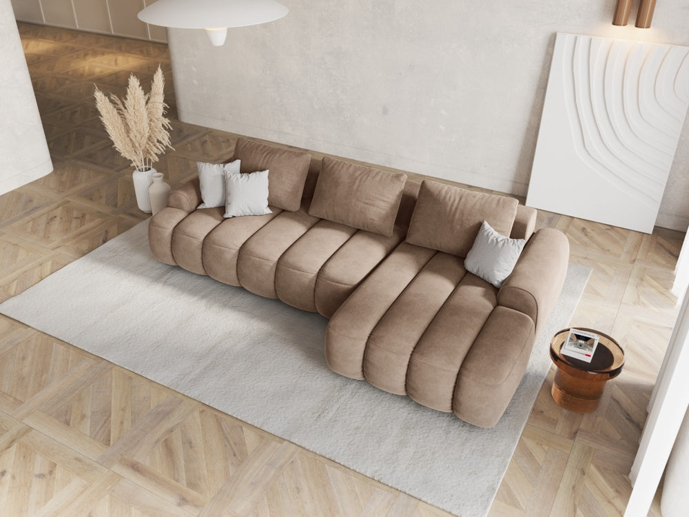 
3-seater designer corner sofa "Kimi" with sleeping function - Velvet Dark Beige / Right-hand corner section
