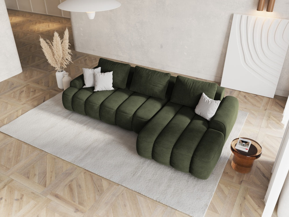 
3-seater designer corner sofa "Kimi" with sleeping function - Velvet Green / Right-hand corner section