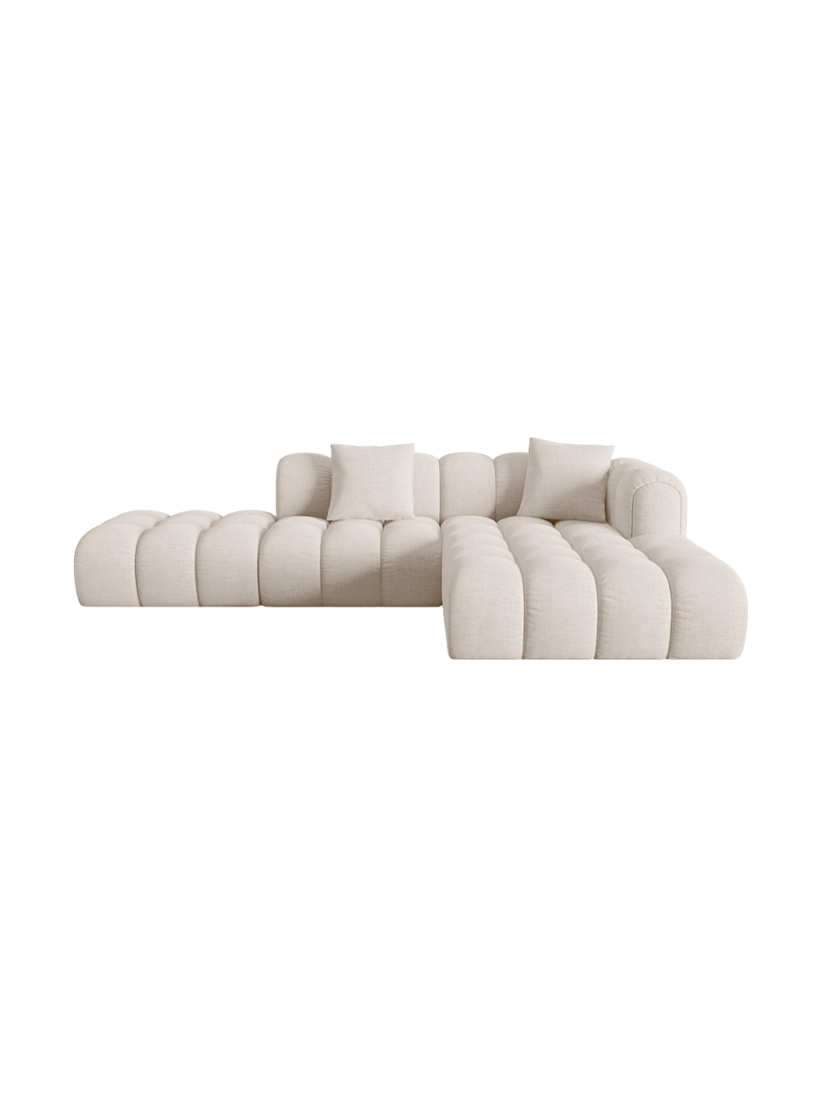 
4-Seater Designer Corner Sofa "Arden" with Ottoman - Structured Fabric Beige / Ottoman left