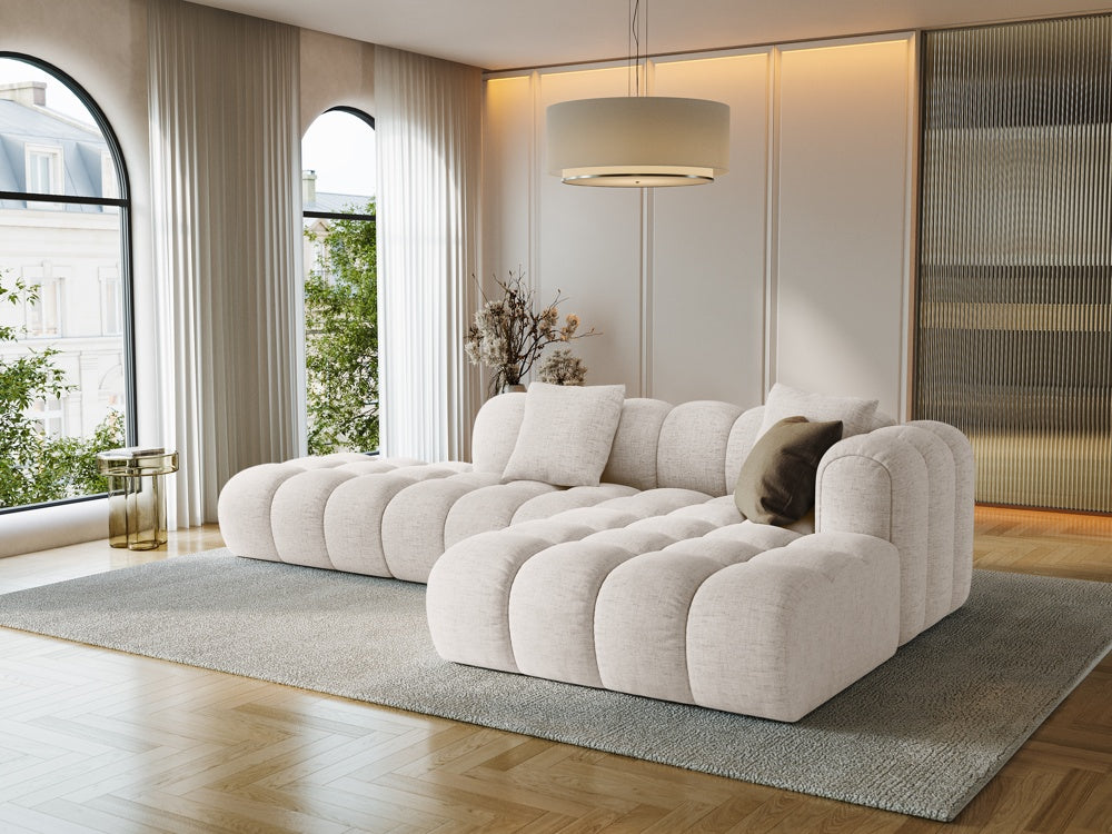 
4-Seater Designer Corner Sofa "Arden" with Ottoman - Structured Fabric Beige / Ottoman left