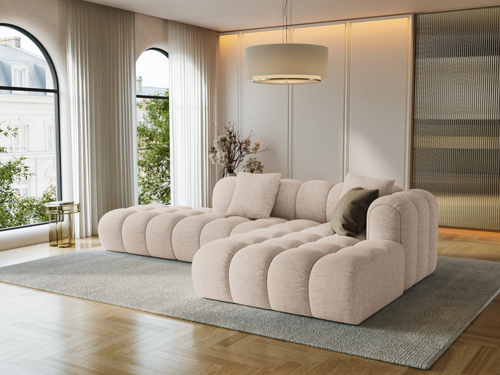
4-Seater Designer Corner Sofa "Arden" with Ottoman - Structured fabric Cappuccino / Ottoman left