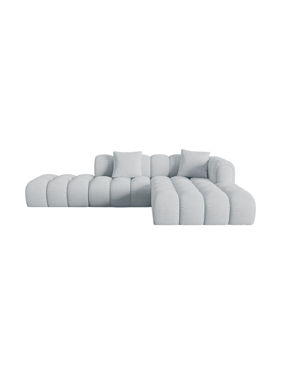 
4-Seater Designer Corner Sofa "Arden" with Ottoman - Structural Fabric Light Grey / Ottoman left