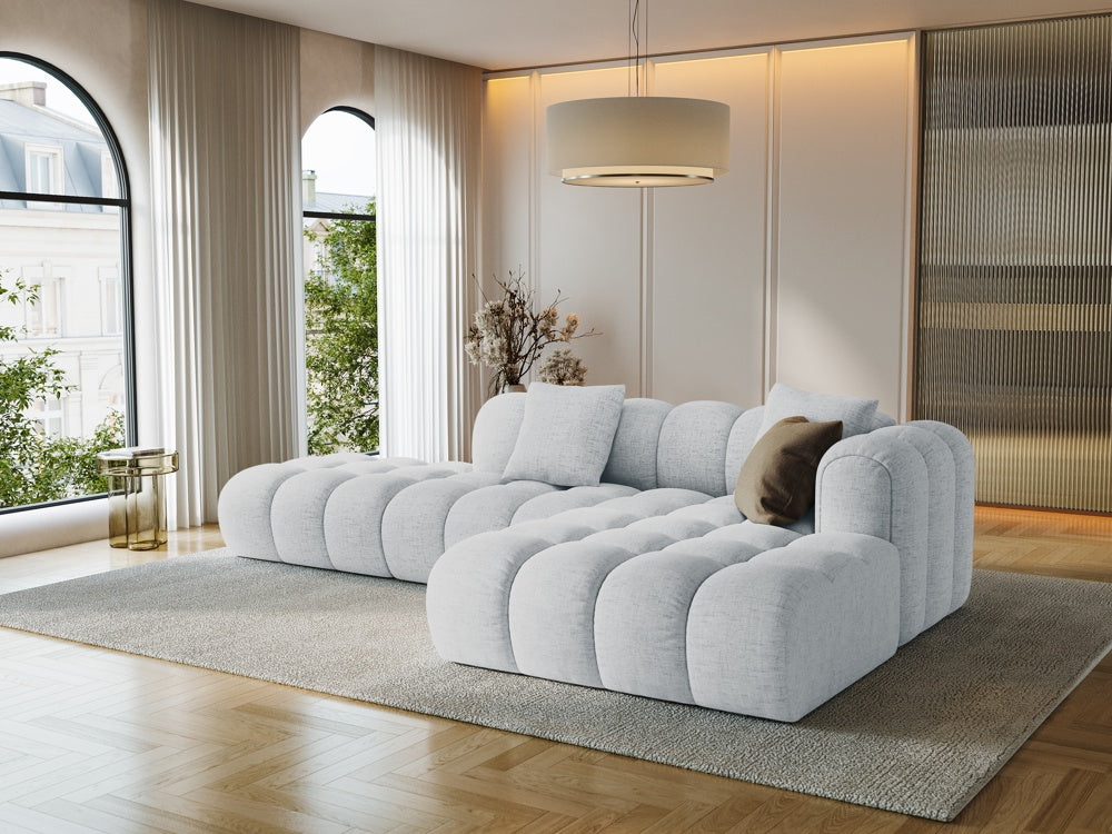 
4-Seater Designer Corner Sofa "Arden" with Ottoman - Structural Fabric Light Grey / Ottoman left