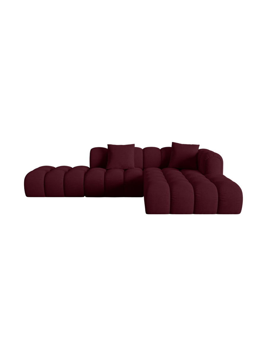 
4-Seater Designer Corner Sofa "Arden" with Ottoman - Upholstery fabric Bordeaux / Ottoman left