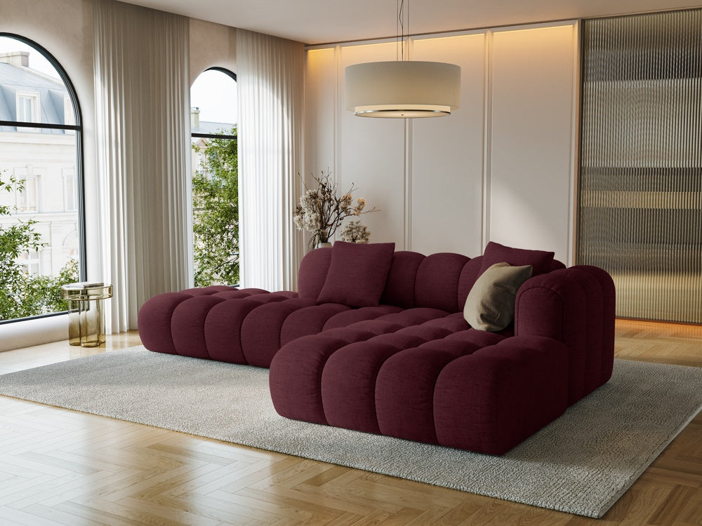 
4-Seater Designer Corner Sofa "Arden" with Ottoman - Upholstery fabric Bordeaux / Ottoman left