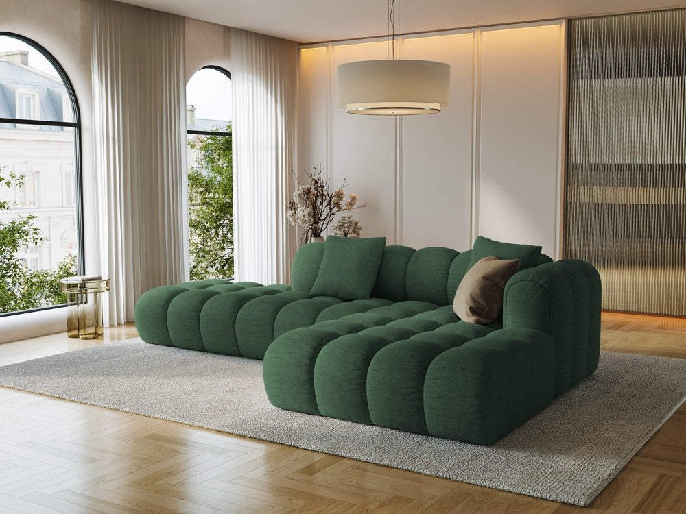 
4-Seater Designer Corner Sofa "Arden" with Ottoman - Textured Fabric Green / Ottoman left