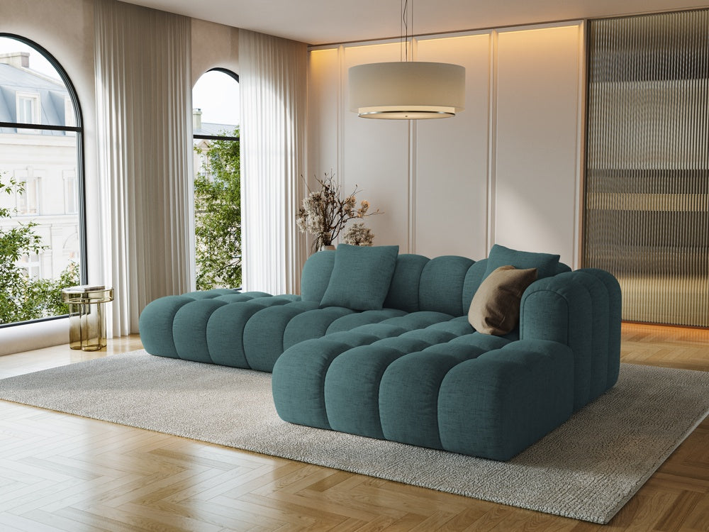 
4-Seater Designer Corner Sofa "Arden" with Ottoman - Structured Fabric Petrol / Ottoman left