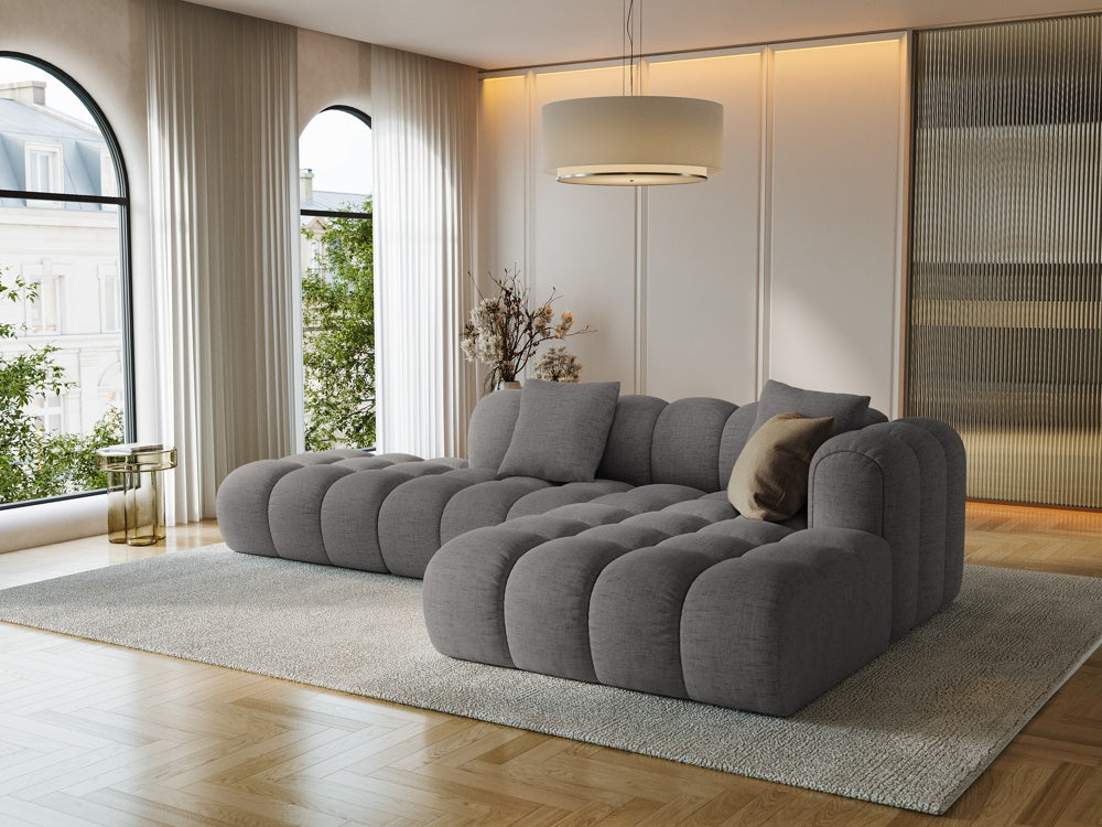 
4-Seater Designer Corner Sofa "Arden" with Ottoman - Textured Fabric Grey / Ottoman left