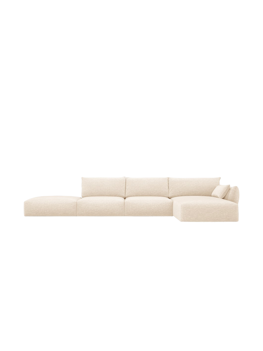 
Canapé d'angle design "Clau" 5 places avec ottomane - Chenille Beige Clair / Pièce d'angle droite