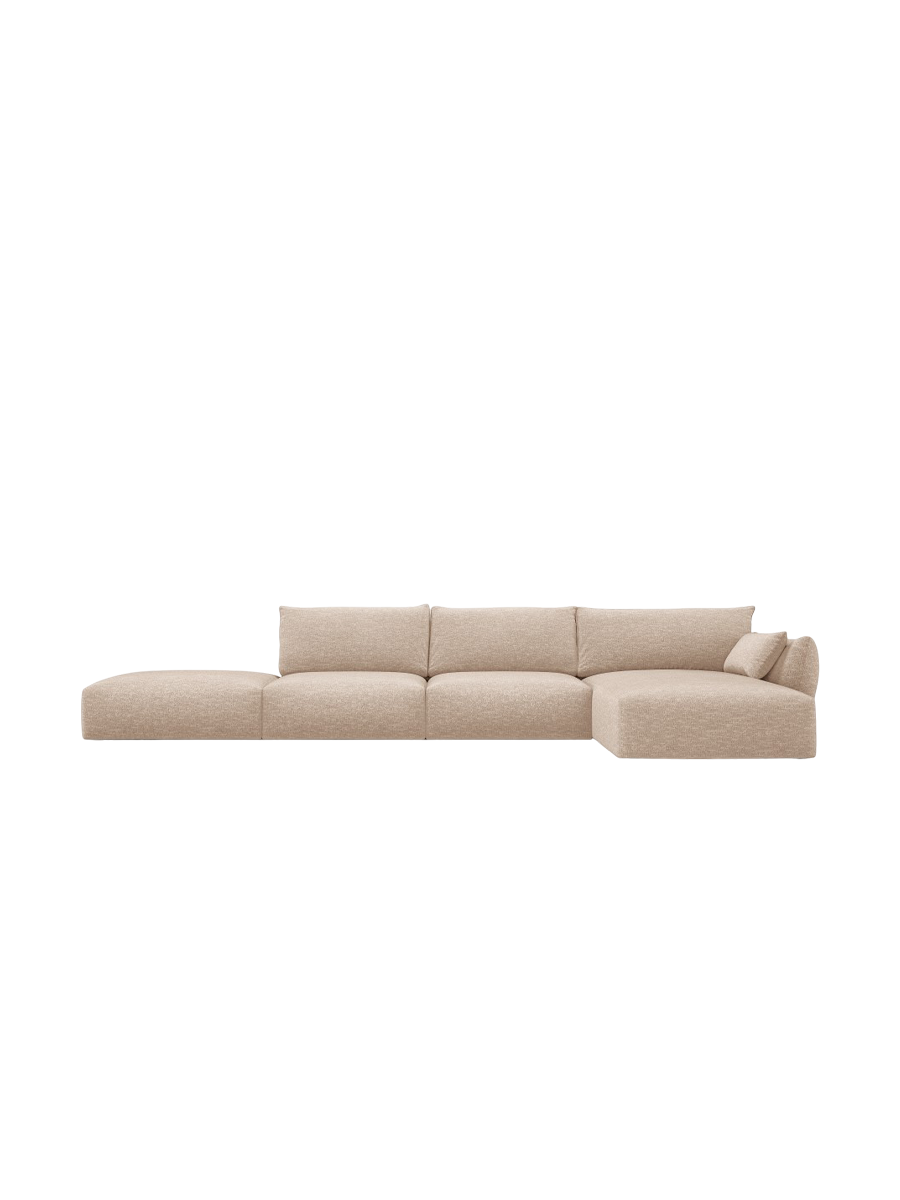 
Canapé d'angle design "Clau" 5 places avec ottomane - Chenille Beige / Pièce d'angle droite