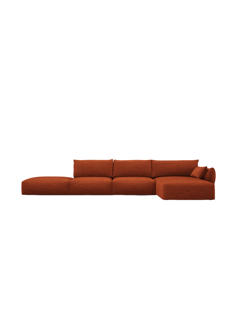 
Canapé d'angle design "Clau" 5 places avec ottomane - Chenille Terre cuite / Pièce d'angle droite