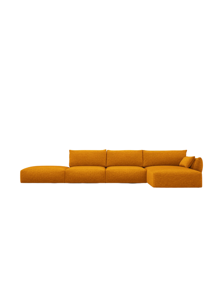 
Canapé d'angle design "Clau" 5 places avec ottomane - Chenille jaune moutarde / Pièce d'angle droite