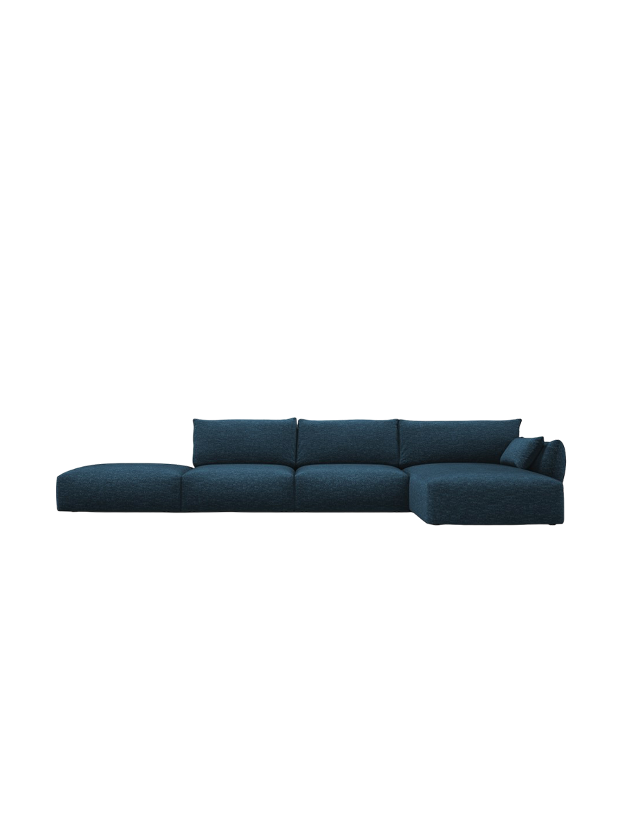 
Canapé d'angle design "Clau" 5 places avec ottomane - Chenille bleu roi / Pièce d'angle droite
