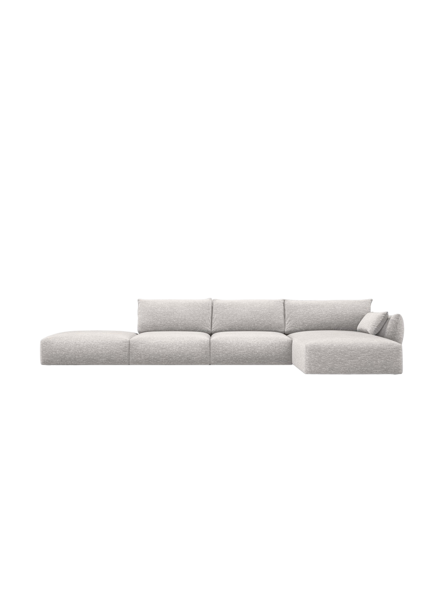 
Canapé d'angle design "Clau" 5 places avec ottomane - Chenille Gris clair / Pièce d'angle droite