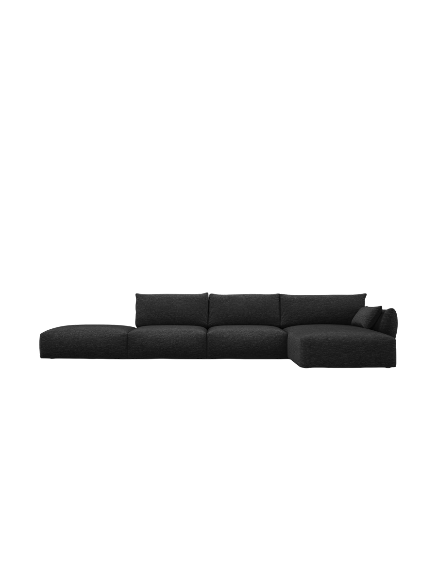 
Canapé d'angle design "Clau" 5 places avec ottomane - Chenille noire / Pièce d'angle droite