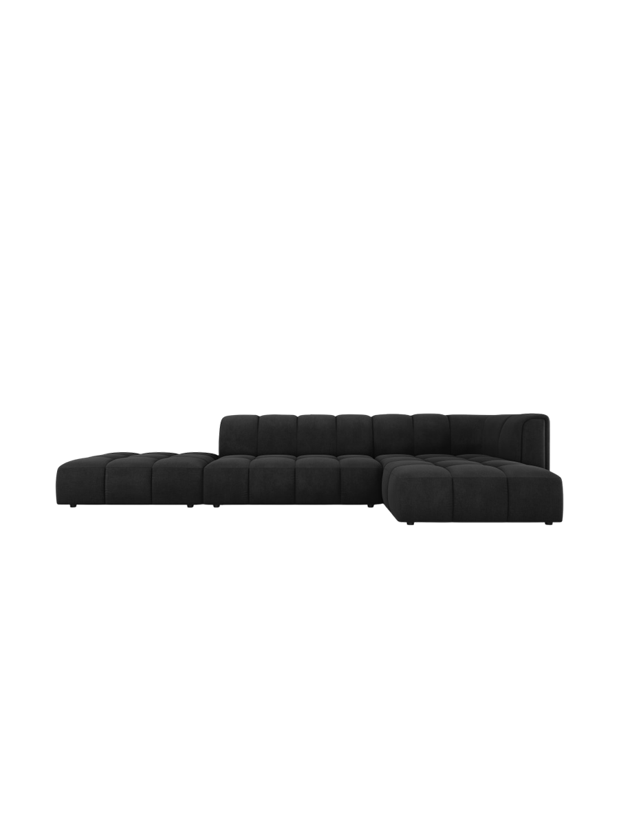 
5-Sitzer Design Ecksofa "Adams" mit Ottomane - Chenille Schwarz / Ottomane links
