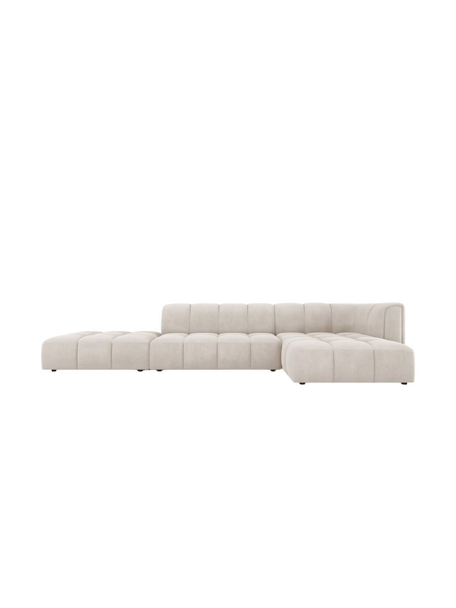 
5-Sitzer Design Ecksofa "Adams" mit Ottomane - Chenille Beige / Ottomane links