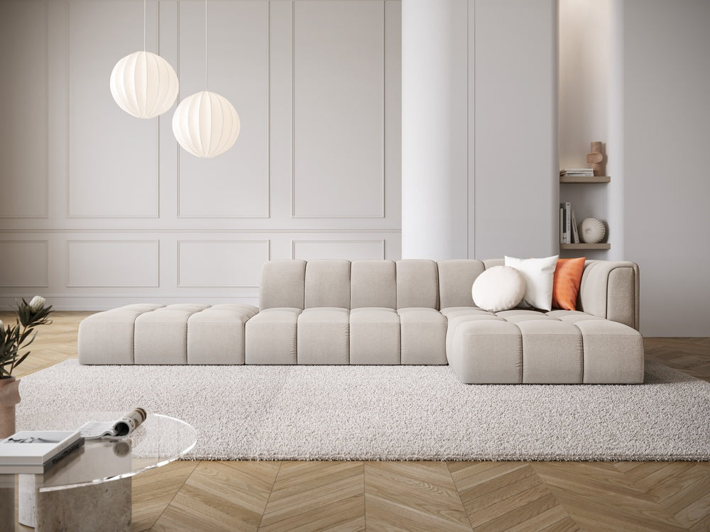 
5-Sitzer Design Ecksofa "Adams" mit Ottomane - Chenille Beige / Ottomane links