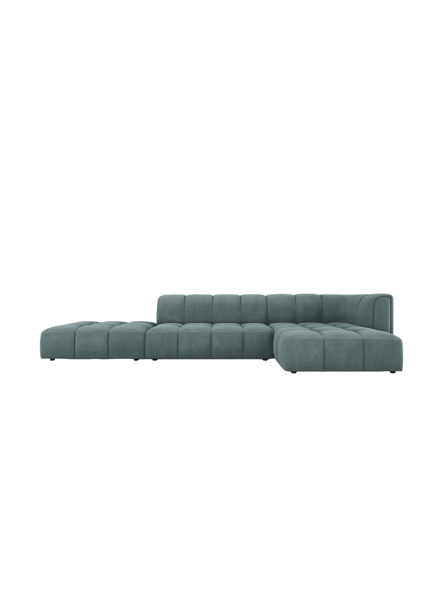 
5-Sitzer Design Ecksofa "Adams" mit Ottomane - Chenille Petrol / Ottomane links