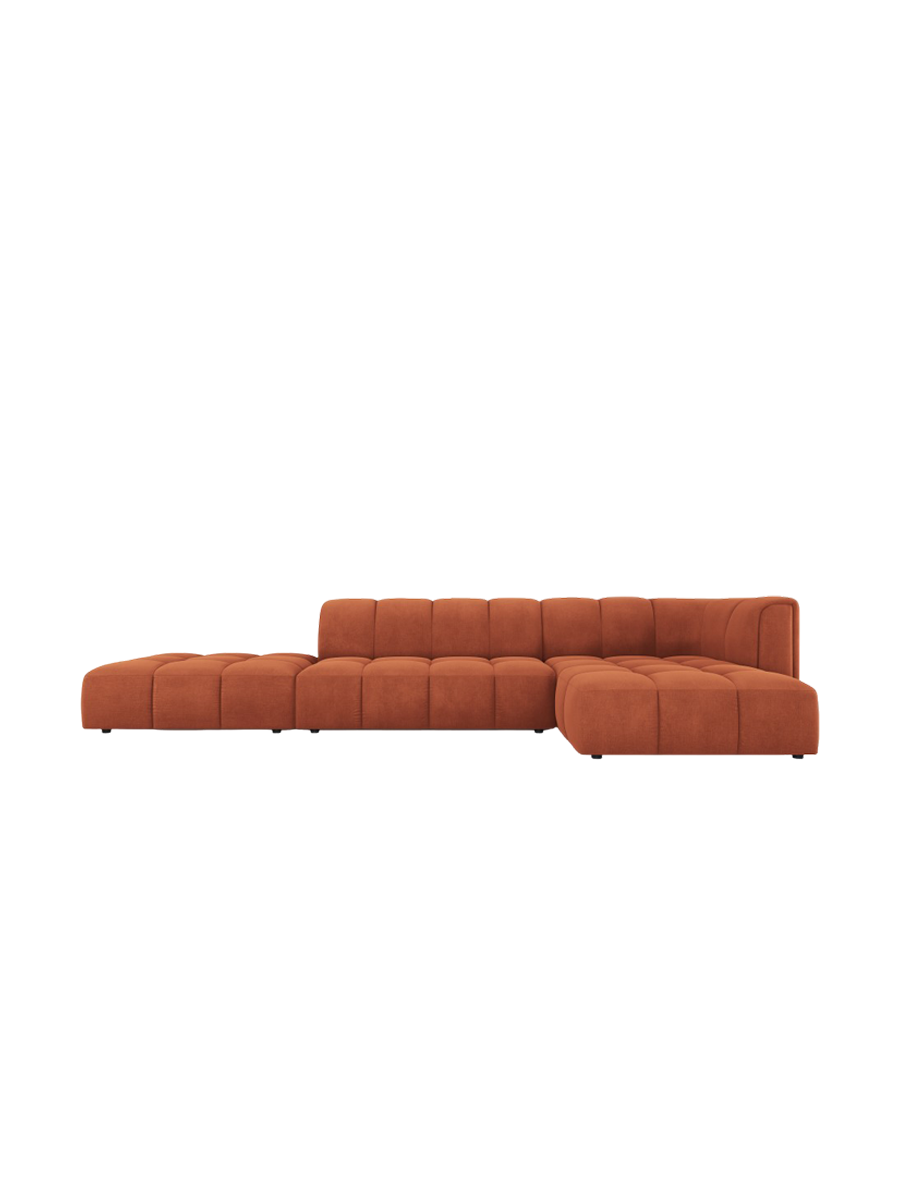 
5-Sitzer Design Ecksofa "Adams" mit Ottomane - Chenille Terracotta / Ottomane links