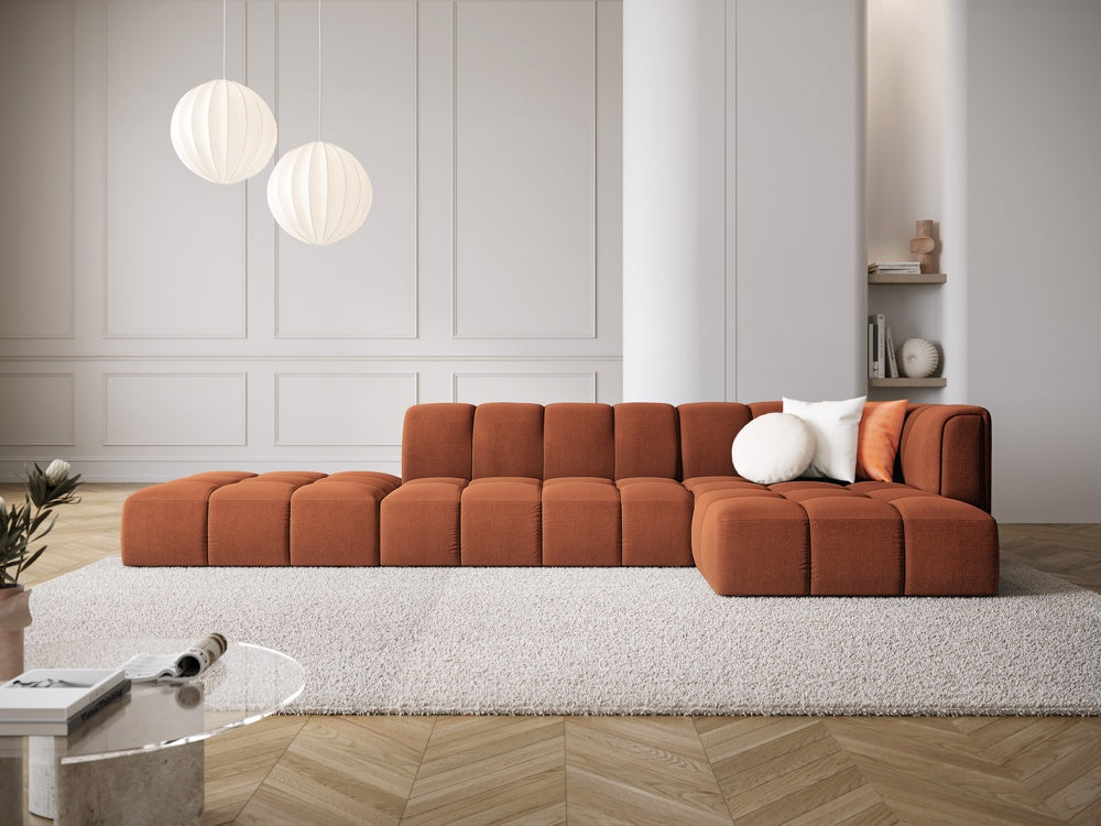 
5-Sitzer Design Ecksofa "Adams" mit Ottomane - Chenille Terracotta / Ottomane links