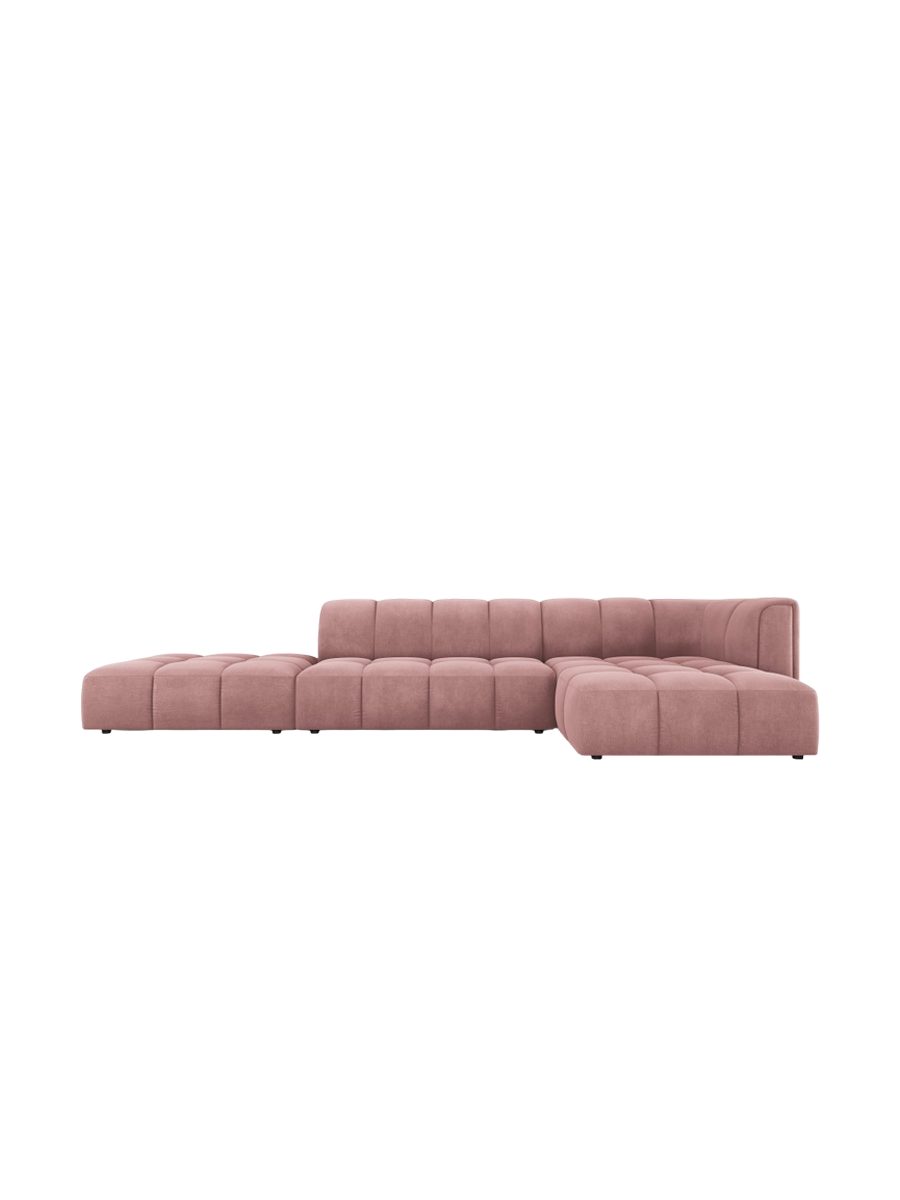 
5-Sitzer Design Ecksofa "Adams" mit Ottomane - Chenille Rosa / Ottomane links
